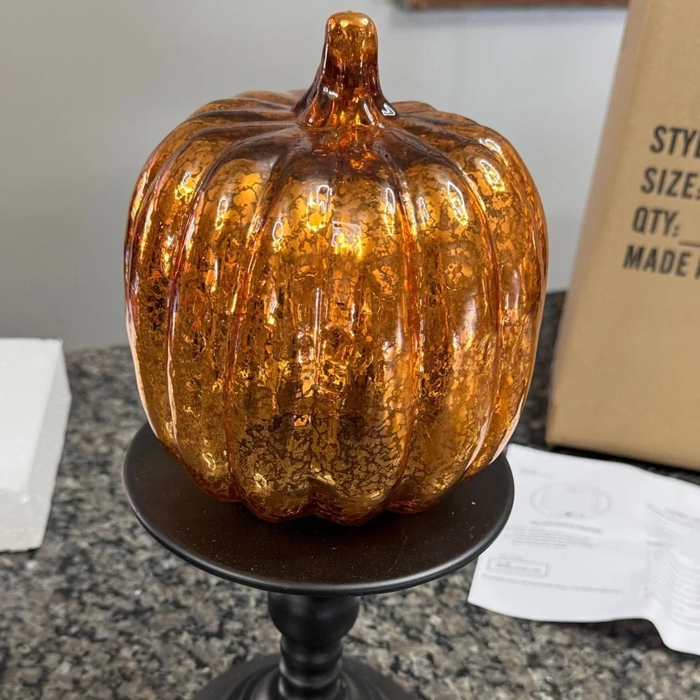 Orange light up led Pumpkin on Black Stand fall decor NEW